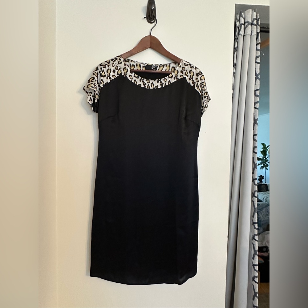 Cavalli Silk Black Dress with Leopard Accents